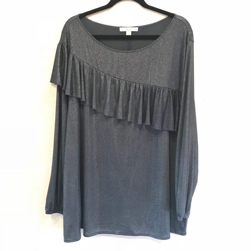 Sejour Metallic Ruffled Top Blue/Grey Nordstrom